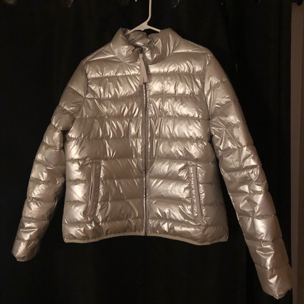 Silver puffer jacket
